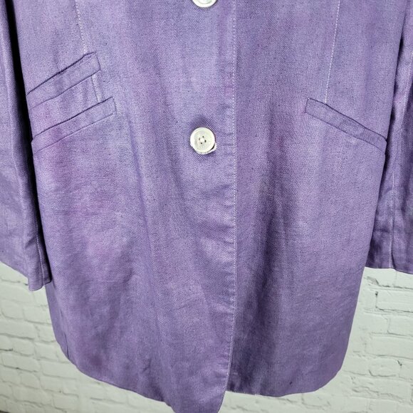 Lauren Ralph Lauren Purple Linen Buttoned Lined Notch Blazer Jacket Size 14 - Picture 9 of 16
